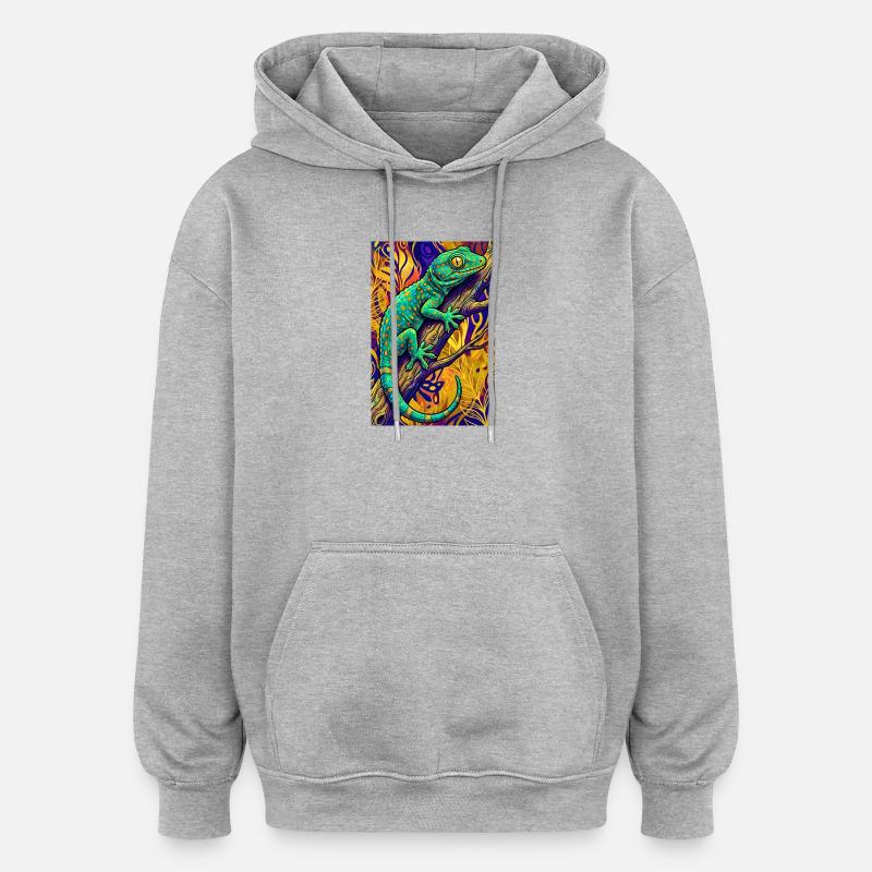 Gecko - Sweat à capuche oversize unisexe - gris chiné