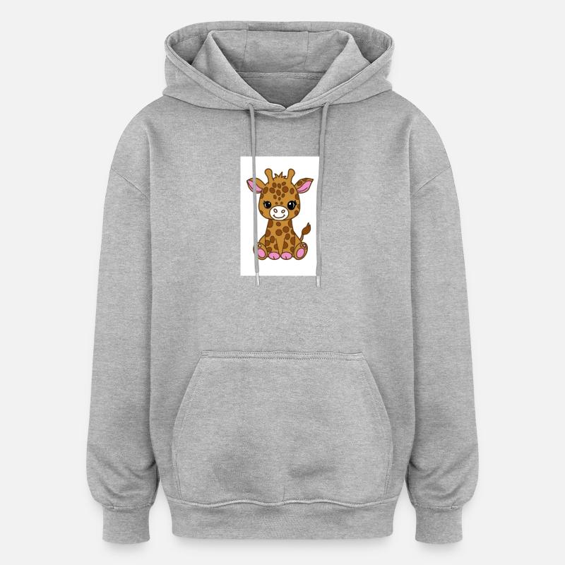 Girafon kawaï - Sweat à capuche oversize unisexe - gris chiné