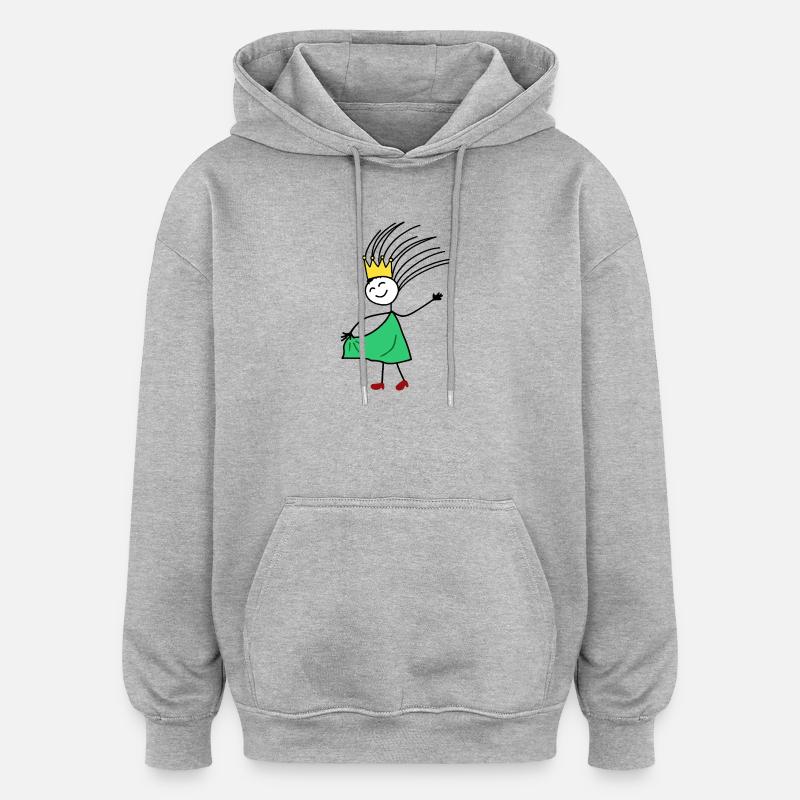 Crowned Joy: Minimal Princess Sketch - Oversized Unisex Hoodie - heather grey