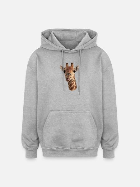 Giraffe head with tongue - close-up - Oversized Unisex Hoodie - heather grey