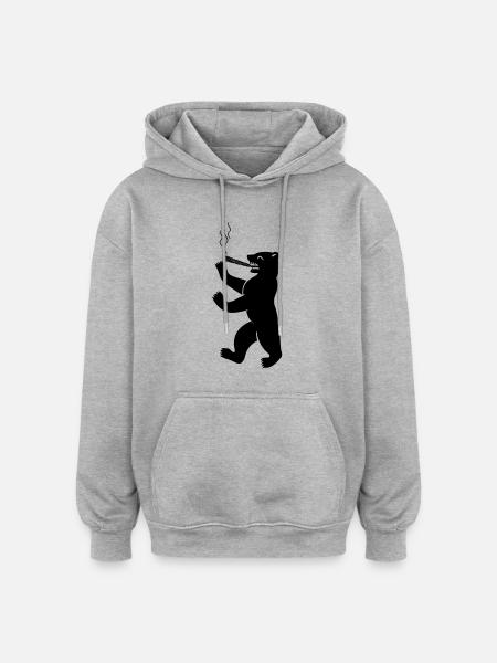 berliner_baer_raucht_weed_02 - Oversized Unisex Hoodie - Grau meliert