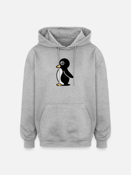 Minimalistischer Pinguin - Oversized Unisex Hoodie - Grau meliert