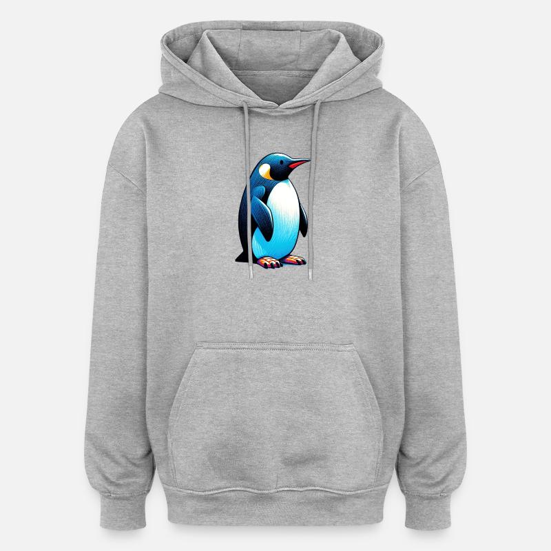 Pingouin - Sweat à capuche oversize unisexe - gris chiné