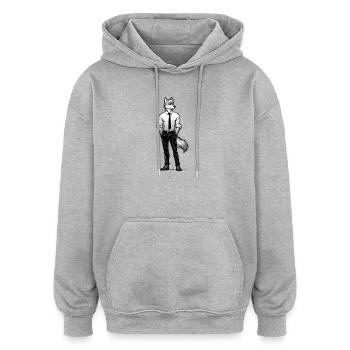 Dapper Wolf: Business Casual Beast - Oversized Unisex Hoodie - heather grey - Front - Noah (186cm)