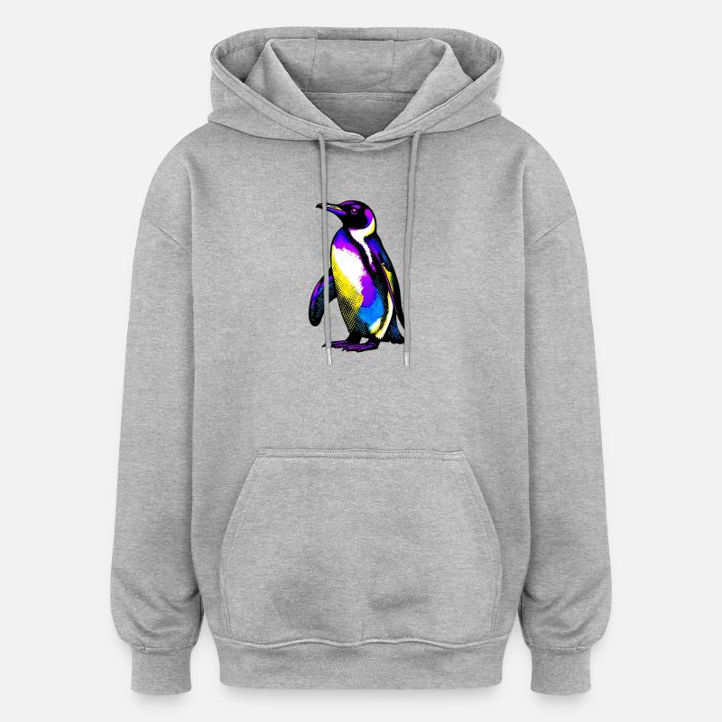 Pinguin - Oversized Unisex Hoodie - Grau meliert