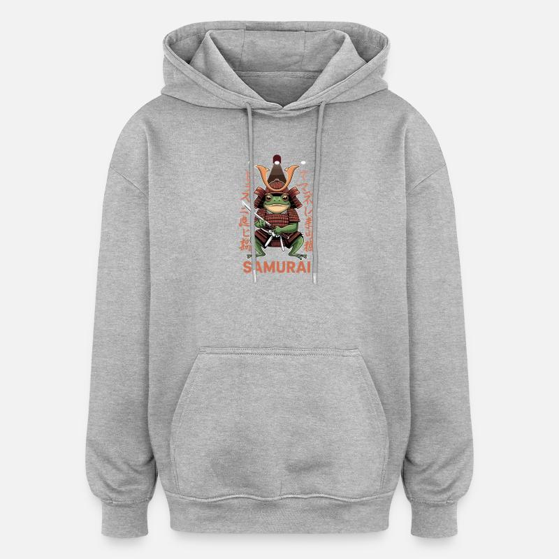 Illustration de guerrier grenouille samouraï avec - Sweat à capuche oversize unisexe - gris chiné