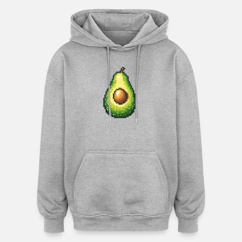 Pixel Avocado Retro Fruit Image - Oversized Unisex Hoodie - heather grey