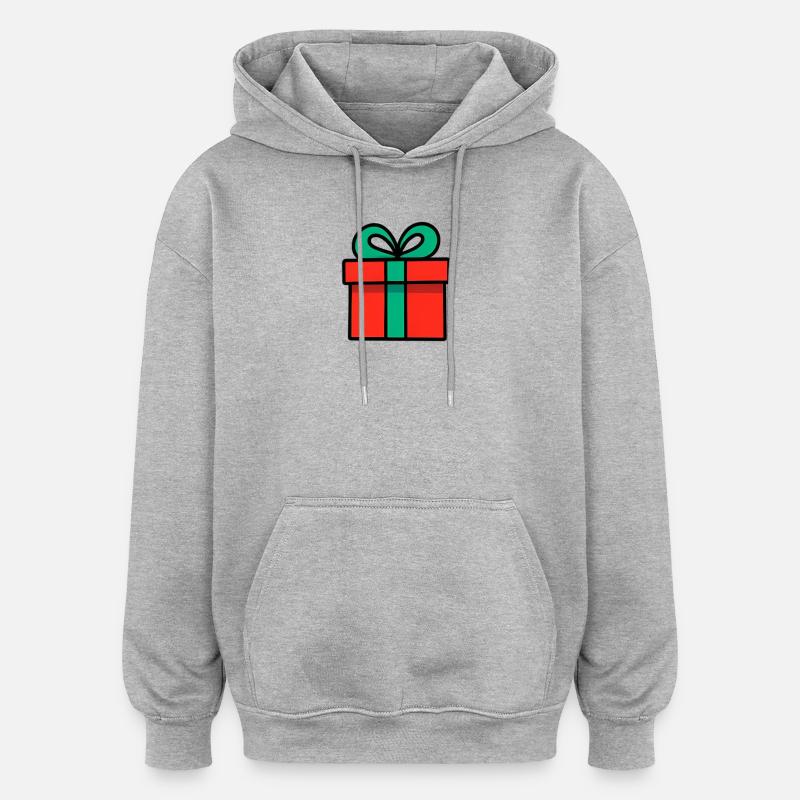 Neonrotes Geschenkbox mit Glanzband - Oversized Unisex Hoodie - Grau meliert