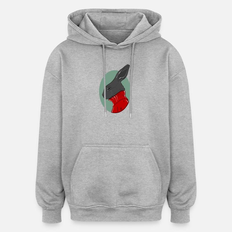 Hase mit rotem Pullover - Oversized Unisex Hoodie - Grau meliert