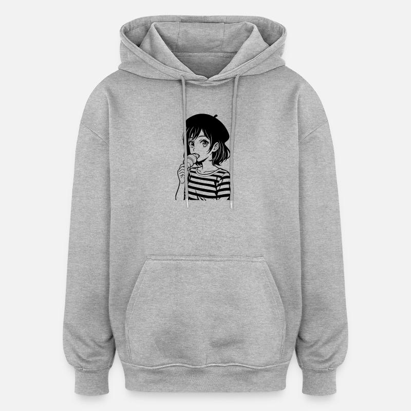 Femme française avec croissant - Sweat à capuche oversize unisexe - gris chiné
