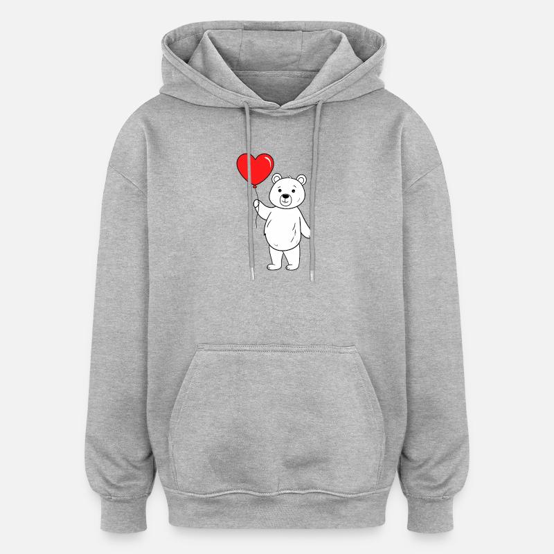 Bär mit Herzluftballon - Oversized Unisex Hoodie - Grau meliert