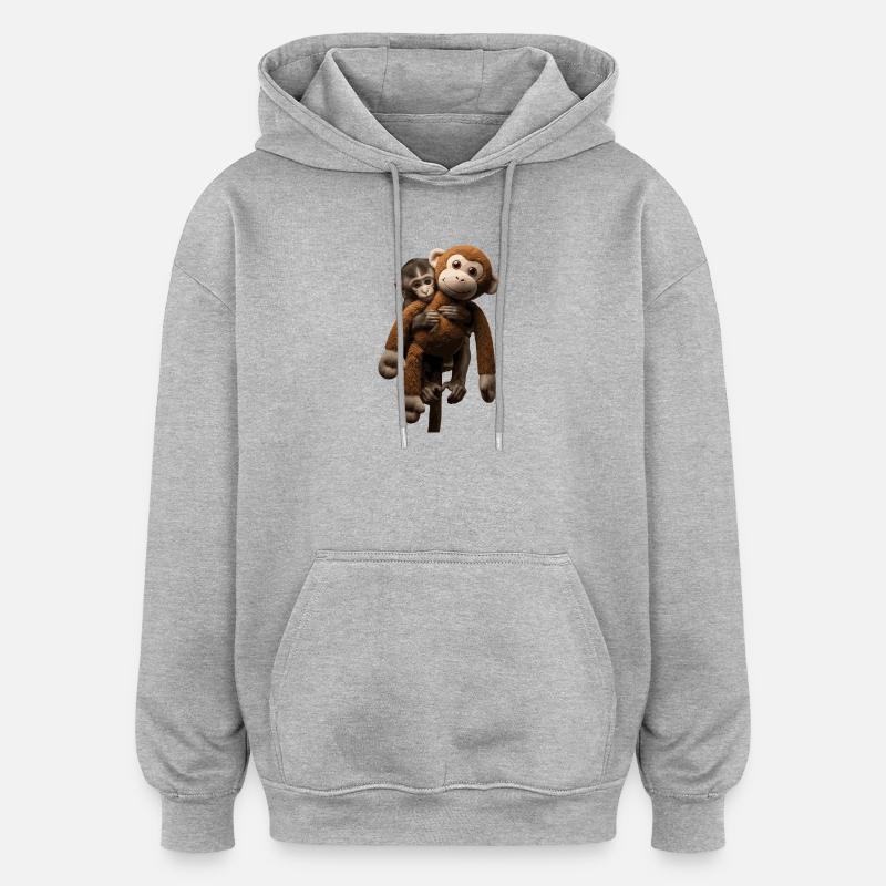 Punch der virale Affe mit Stofftier - Oversized Unisex Hoodie - Grau meliert