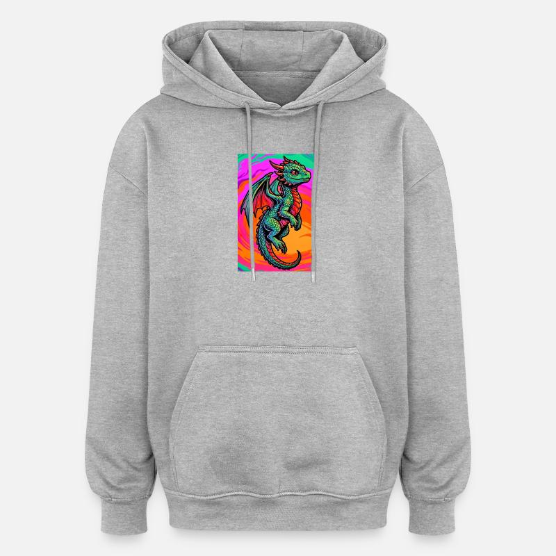 Drache - Oversized Unisex Hoodie - Grau meliert