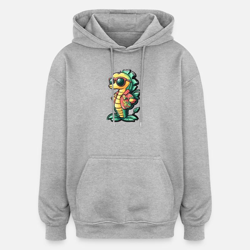 Seepferd Comic Urlaub - Oversized Unisex Hoodie - Grau meliert