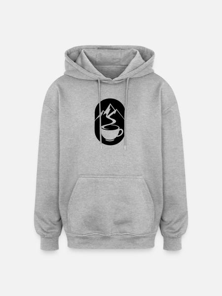 Coffee Mountains Hiking Outdoor Motif - Oversized Unisex Hoodie - heather grey