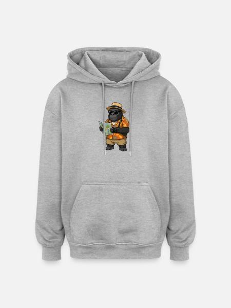 Gorilla Reisender im Hawaii Hemd - Oversized Unisex Hoodie - Grau meliert
