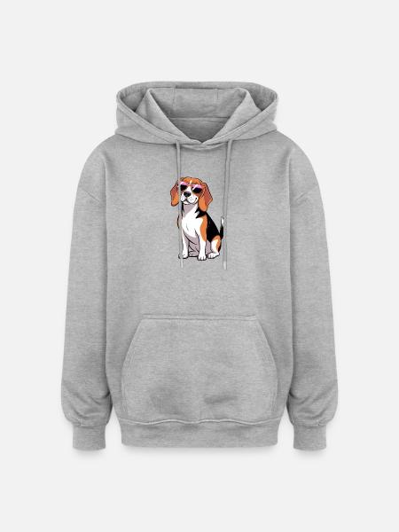Beagle-Hund mit Sonnenbrille - Oversized Unisex Hoodie - Grau meliert