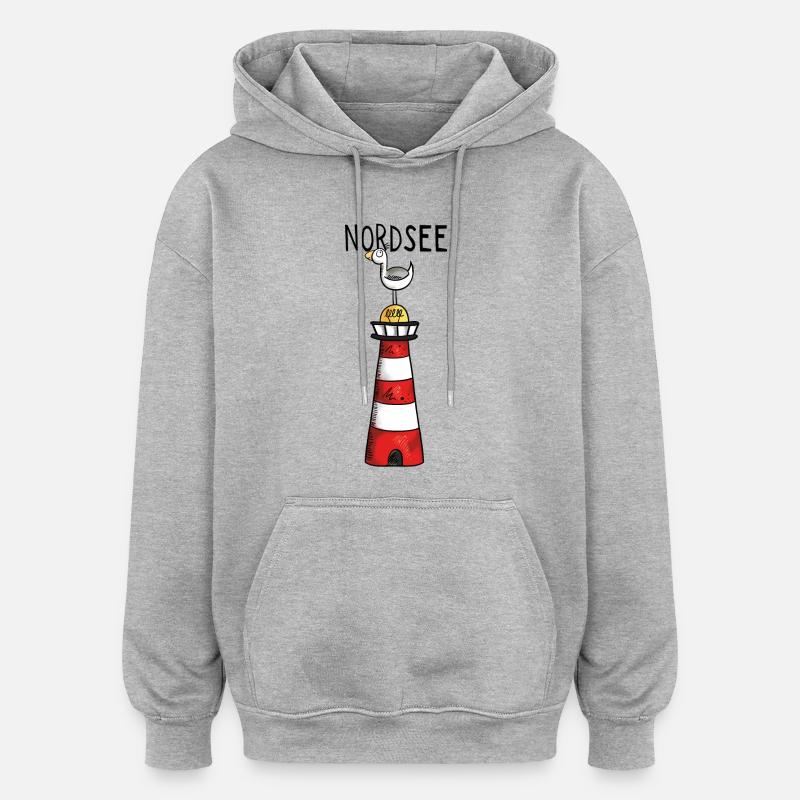 Nordsee Leuchtturm - Möwe - Comic - Geschenk - Oversized Unisex Hoodie - Grau meliert
