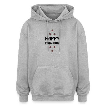 HAPPY BIRTHDAY - Sweat à capuche oversize unisexe - gris chiné - Devant - Noah (186cm)