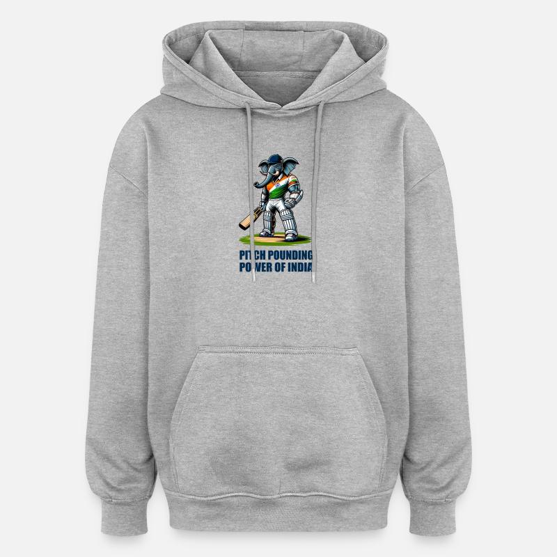 Motif d'éléphant de cricket indien - Sweat à capuche oversize unisexe - gris chiné