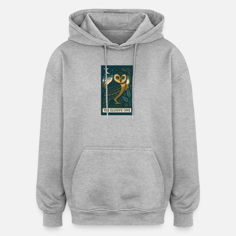 Mystische Eule unter Nachthimmel - Oversized Unisex Hoodie - Grau meliert