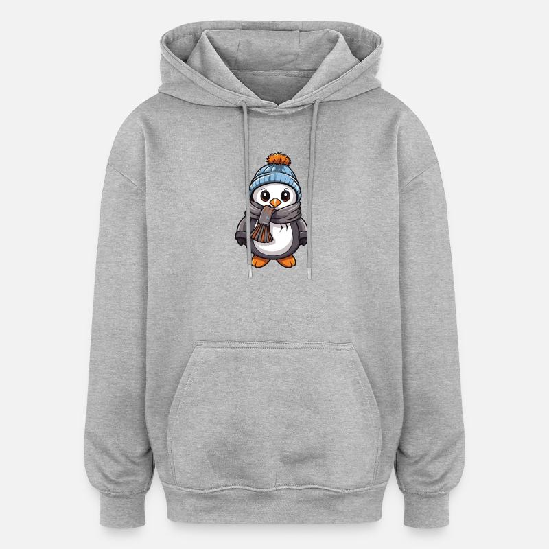 Pingouin Bande dessinée Mignon Hiver - Sweat à capuche oversize unisexe - gris chiné