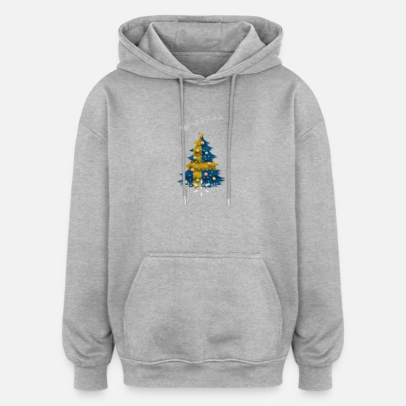 Weihnachtsbaum mit Schweden-Flagge - Oversized Unisex Hoodie - Grau meliert