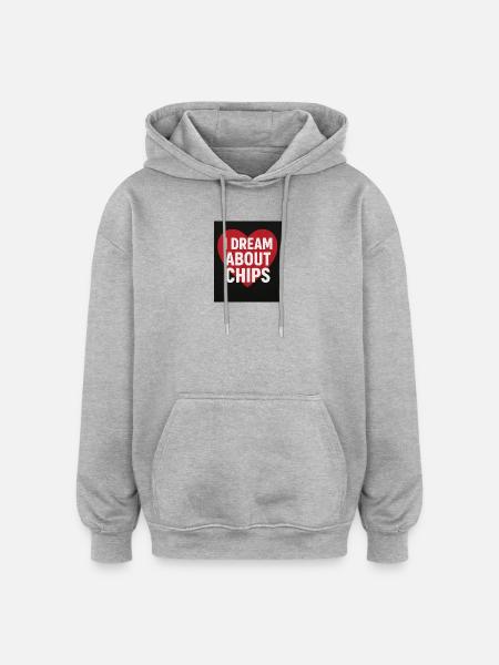 I Dream About Chips Heart - Oversized Unisex Hoodie - heather grey