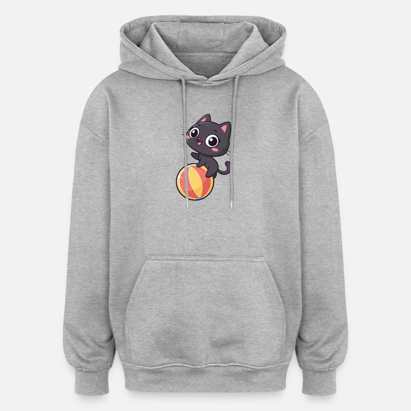 Chaton noir sur balle de plage - Sweat à capuche oversize unisexe - gris chiné