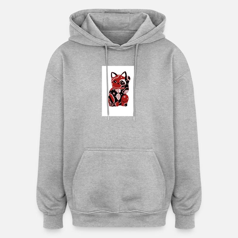 Chat chinois - Sweat à capuche oversize unisexe - gris chiné