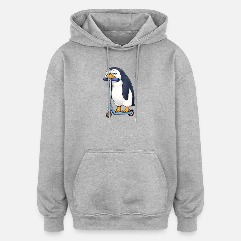 Scooter Penguin mignon Ennui solitaire - Sweat à capuche oversize unisexe - gris chiné