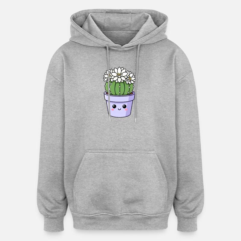 Pot de fleurs de cactus Kawaii - Sweat à capuche oversize unisexe - gris chiné