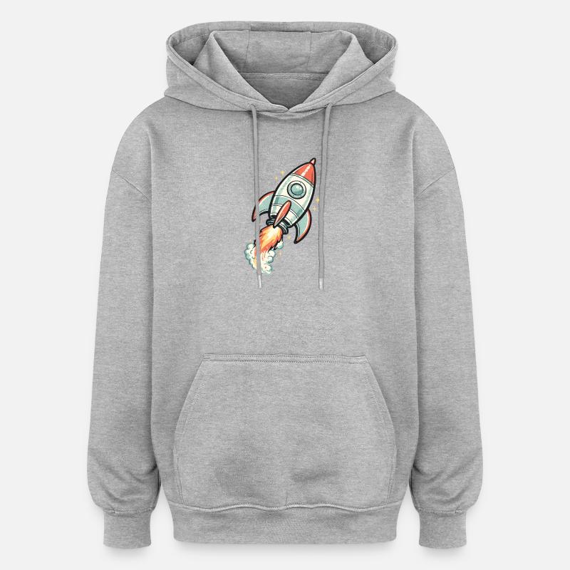 Néon rétro Rocket in Space - Sweat à capuche oversize unisexe - gris chiné