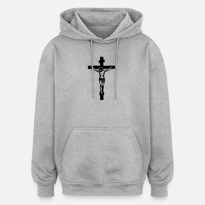Croix de Jésus - Sweat à capuche oversize unisexe - gris chiné