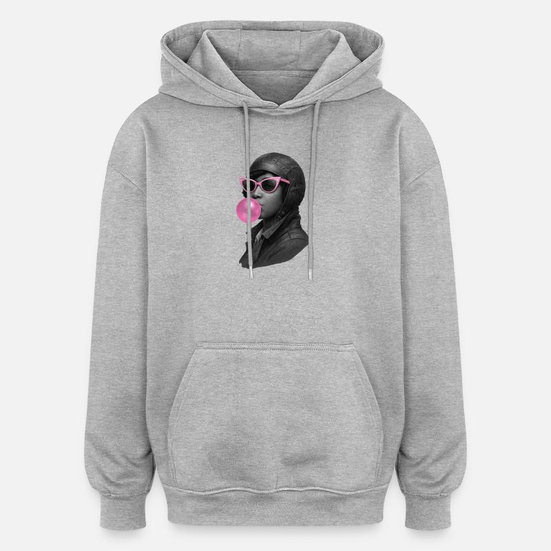 Bessie Coleman con occhiali da sole rosa e gomma da masticare - Felpa con cappuccio unisex oversize - grigio melange