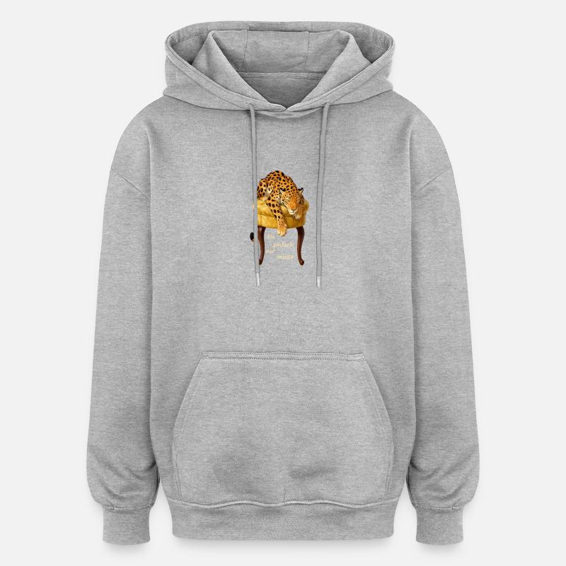 Müder Leopard auf Samtkissen - Oversized Unisex Hoodie - Grau meliert