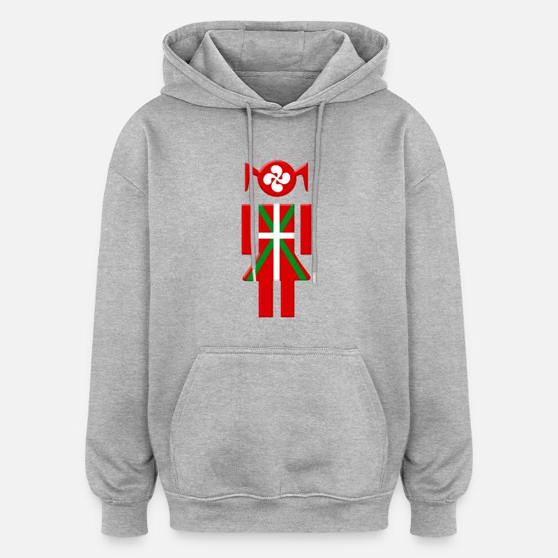 Fille Basque drapeau Euskadi - Sweat à capuche oversize unisexe - gris chiné