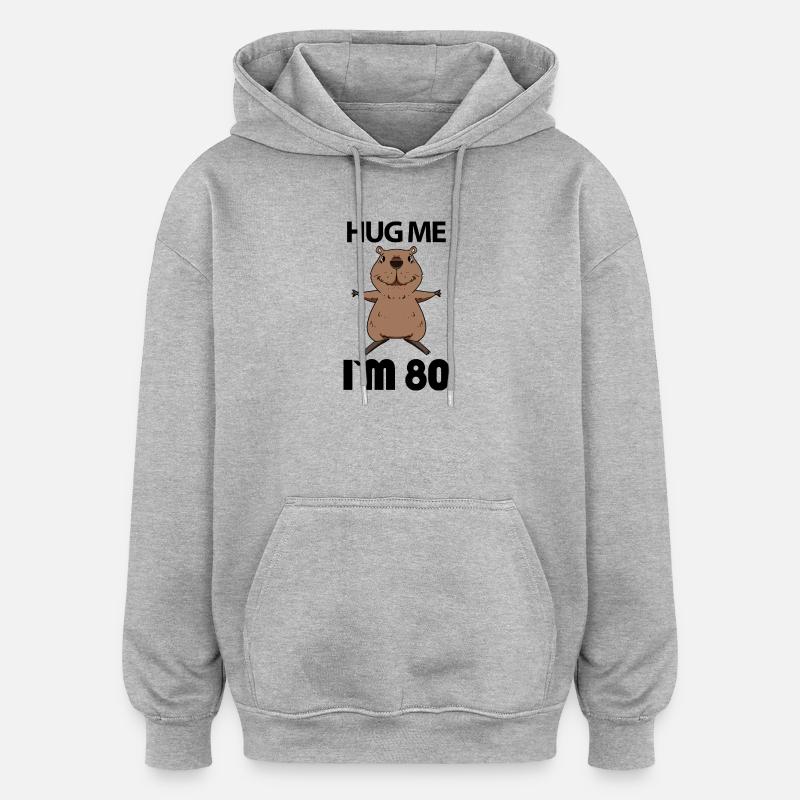 80 ans - 80 ans - Hug - Sweat à capuche oversize unisexe - gris chiné