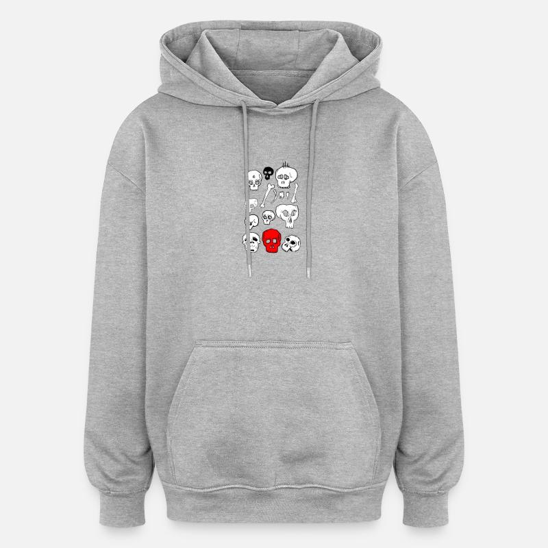 Skull-Design mit Farbkontrast - Oversized Unisex Hoodie - Grau meliert