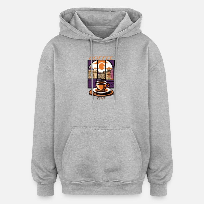 L’heure du café - Sweat à capuche oversize unisexe - gris chiné