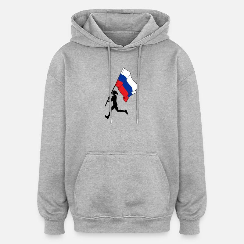 Drapeau Russie femme course - Sweat à capuche oversize unisexe - gris chiné