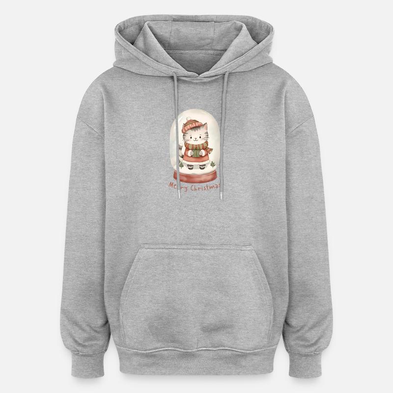 Boule à neige chat – Joyeux Noël - Sweat à capuche oversize unisexe - gris chiné