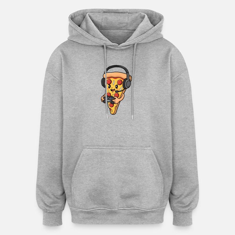 Dessin animé de pizza de jeu - Sweat à capuche oversize unisexe - gris chiné