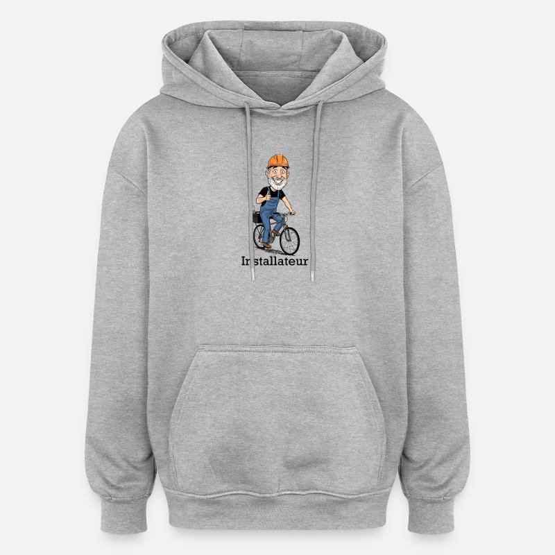 Ouvrier du bâtiment Héros à vélo - Sweat à capuche oversize unisexe - gris chiné