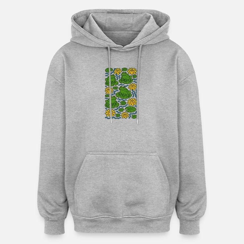 Grenouilles en fleurs - Sweat à capuche oversize unisexe - gris chiné
