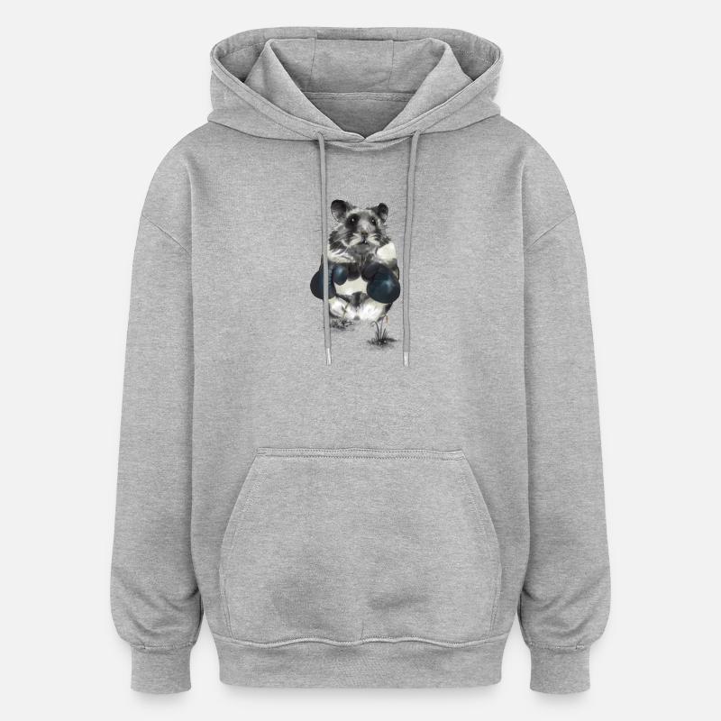 Kampfgeist Hamster im Boxring - Oversized Unisex Hoodie - Grau meliert