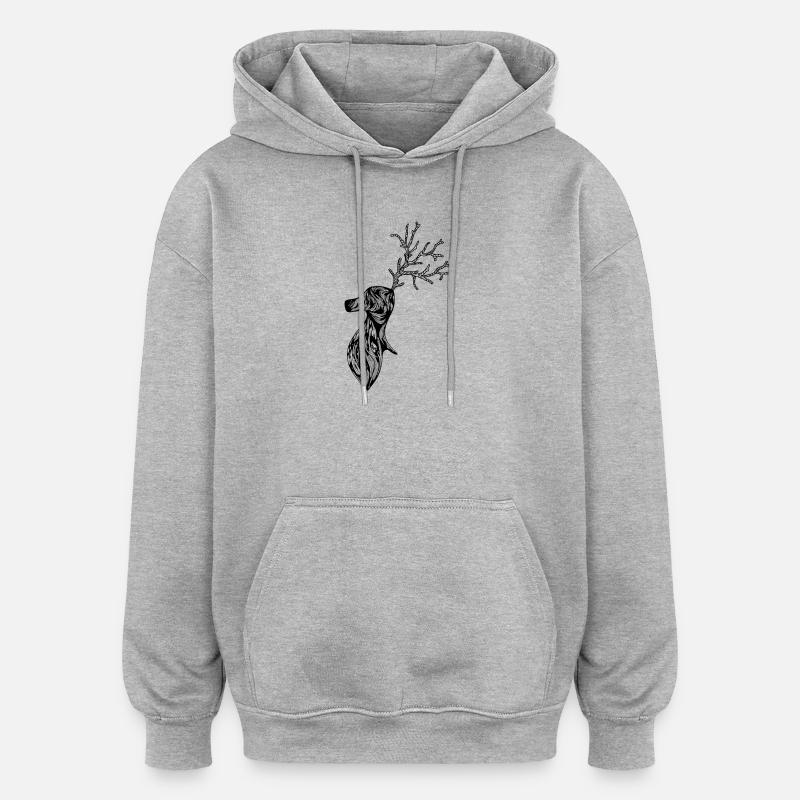 Hirsch - Oversized Unisex Hoodie - Grau meliert