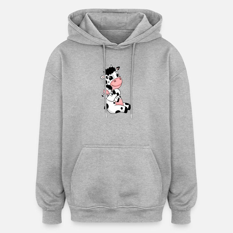Famille de vaches - Vache avec bébé - Sweat à capuche oversize unisexe - gris chiné