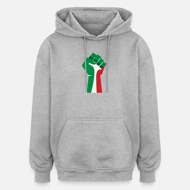 Le poing levé (vert, blanc, rouge) - Sweat à capuche oversize unisexe - gris chiné