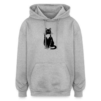 Tuxedo Katze - Oversized Unisex Hoodie - Grau meliert - Vorne - Noah (186cm)